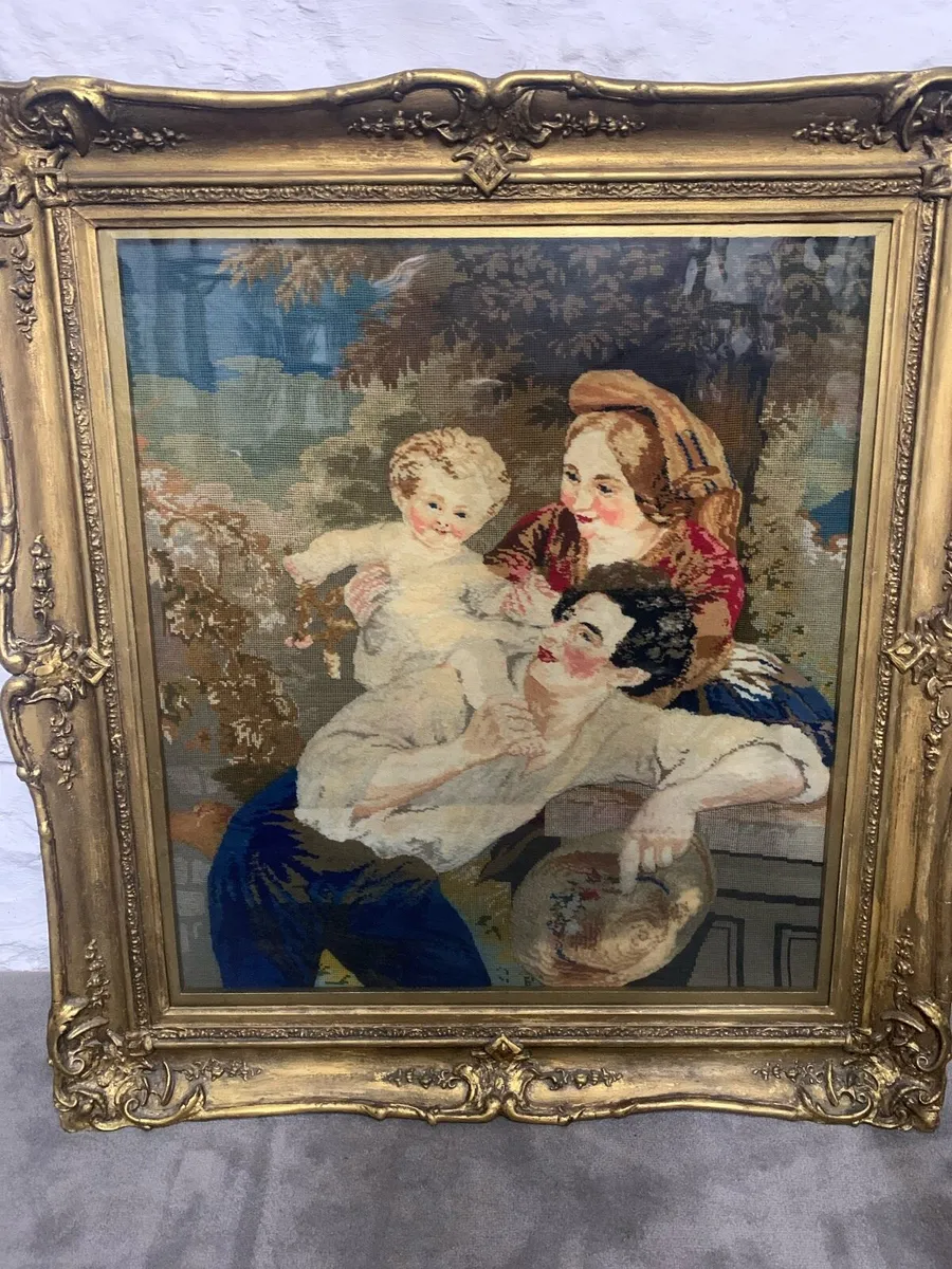 Large 19th century plumage tapestry in guilt frame - Image 4