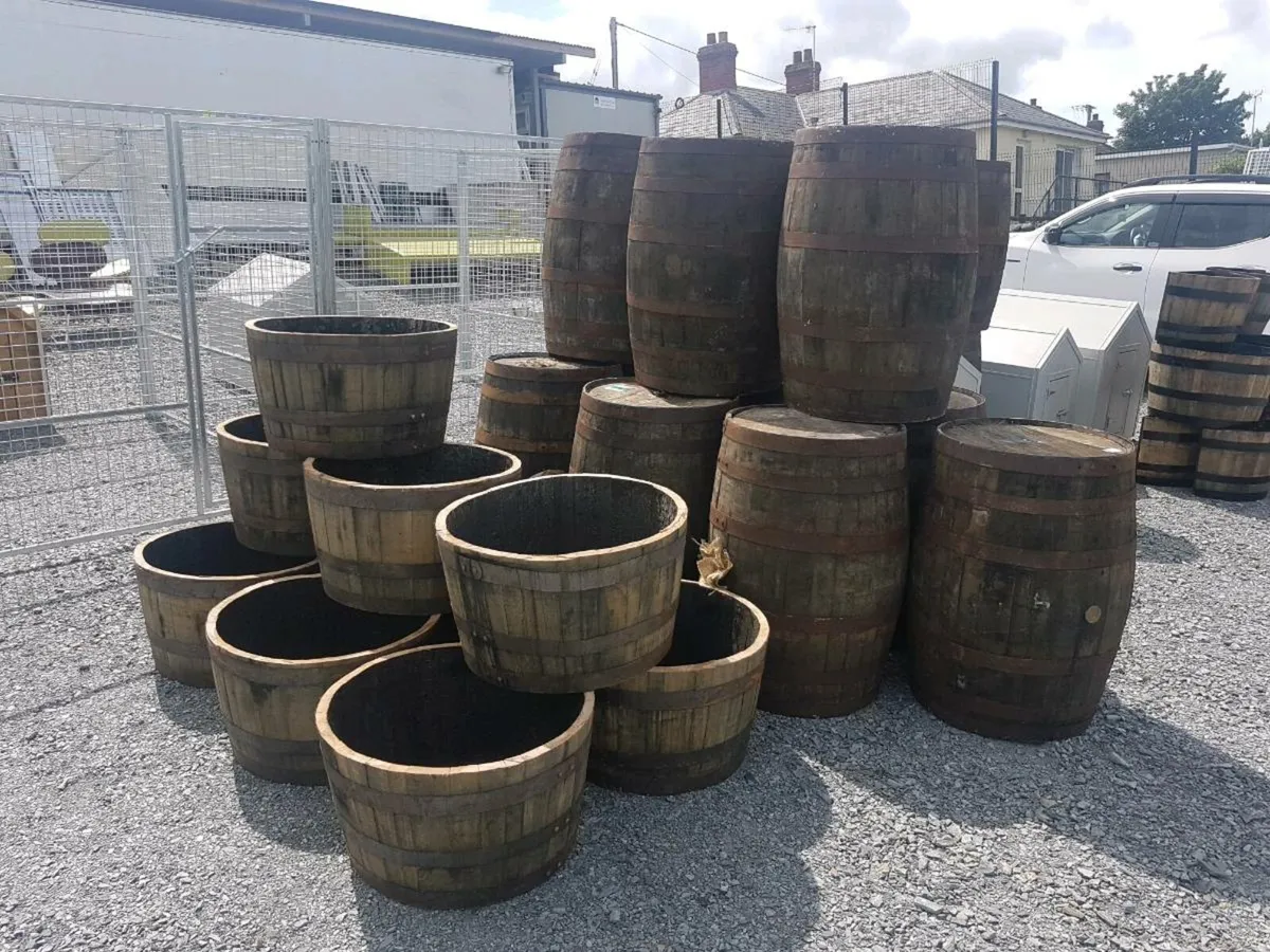 Oak barrel planters ½ and ¼ cut barrels - Image 1