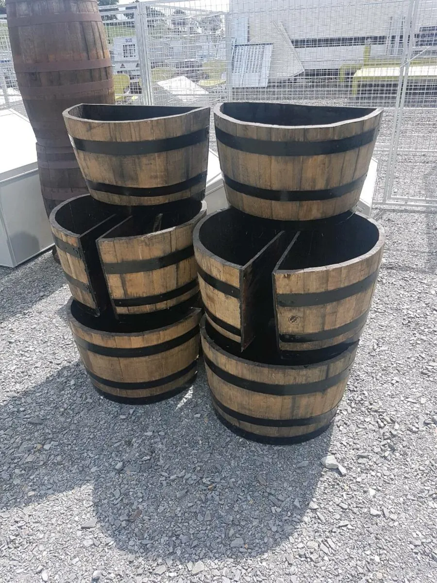 Oak barrel planters ½ and ¼ cut barrels - Image 3