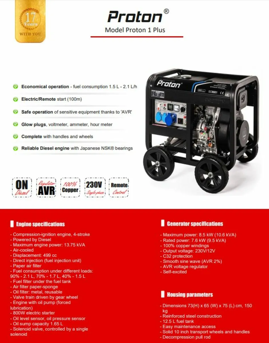 Diesel Generator Proton 1 Plus 8.5 kW/(10.6kVA) - Image 2