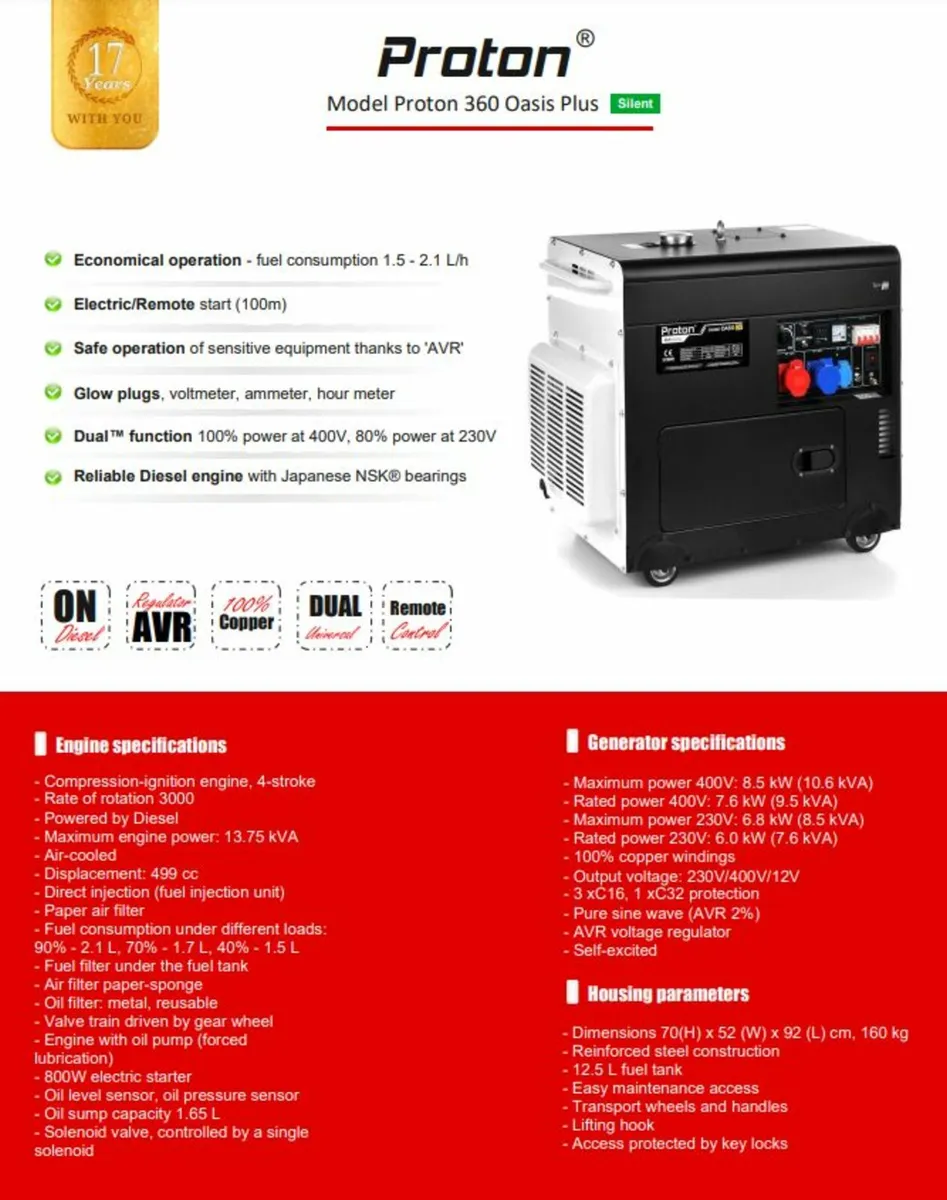Diesel Generator Proton 360 Oasis PlusDual 10.6kVA - Image 2