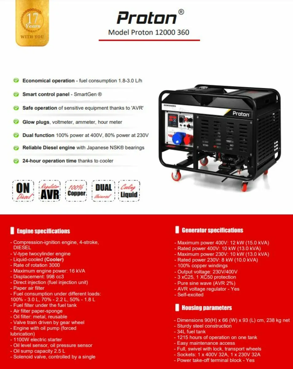 Diesel Generator Proton 12000 360 Dual 15.0 kVA - Image 2