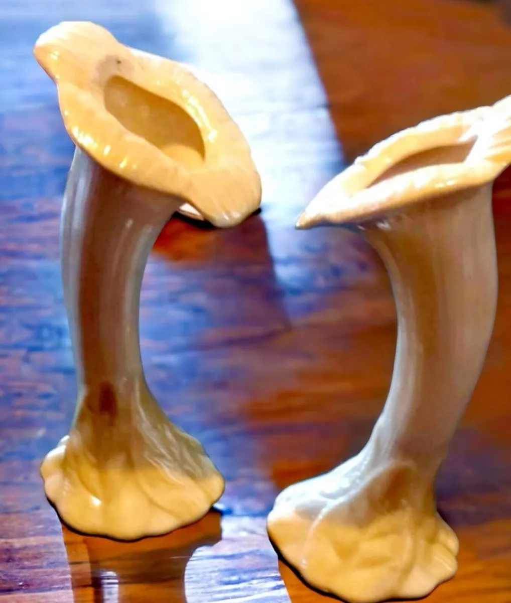 Pair of BELLEEK trumpet vase 6th stamp - Image 1