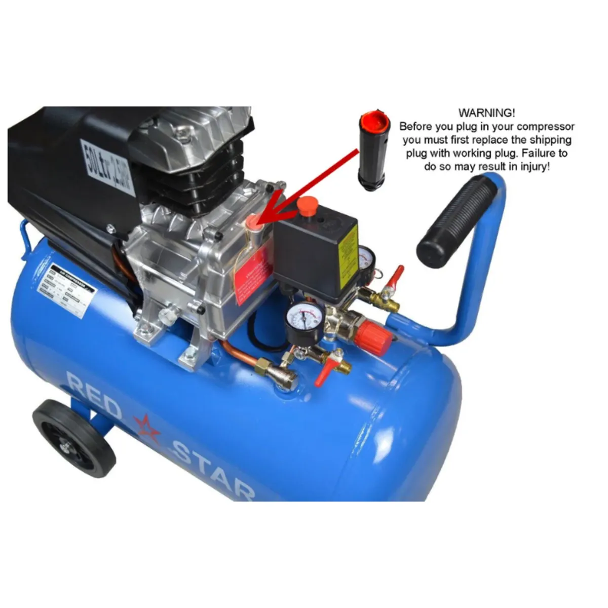 RED STAR Portable Air Compressor – 50L, 2.5HP - Image 2