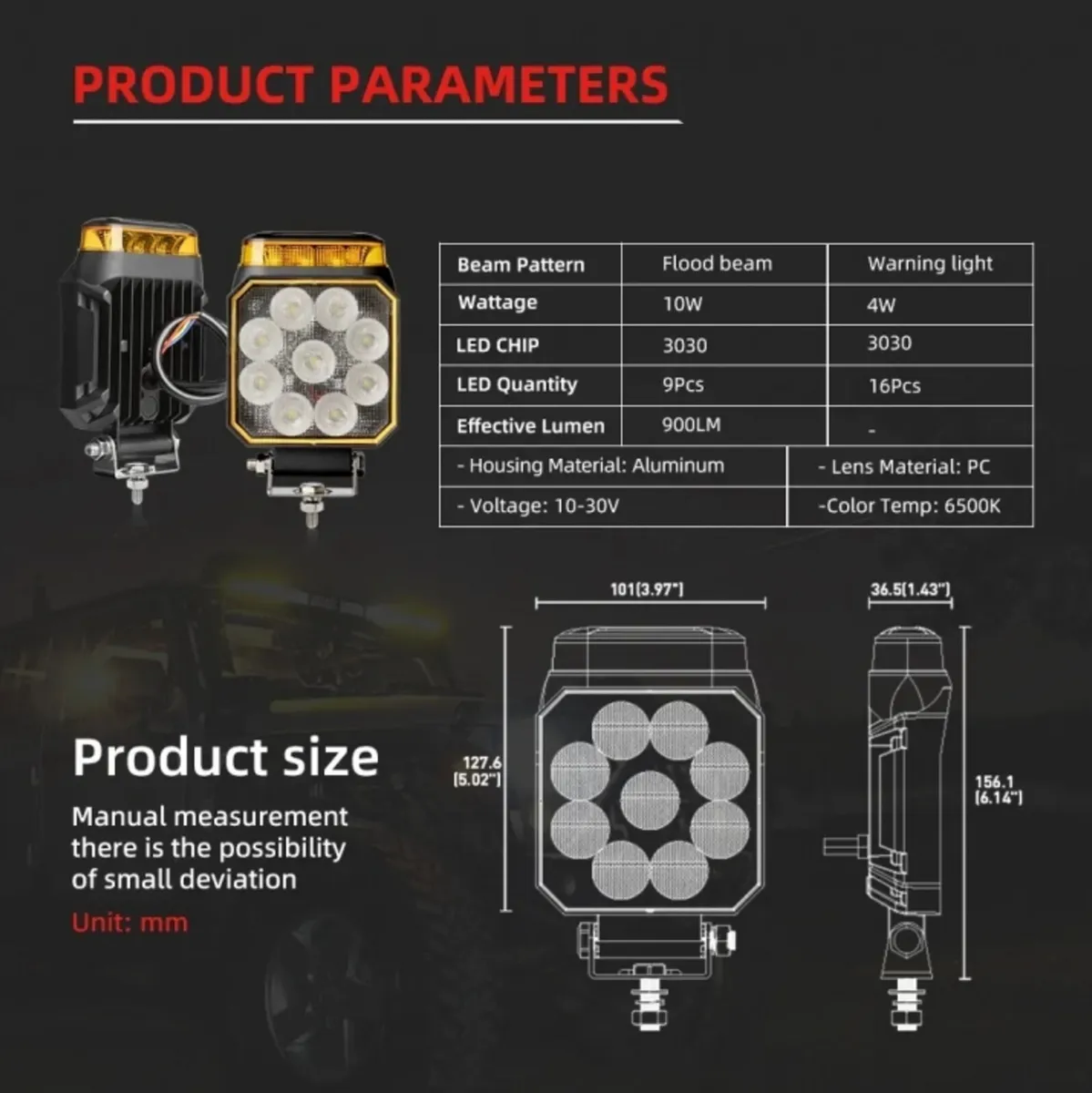 LED White Worklight with Amber Strobe – 14W, 12V - Image 3
