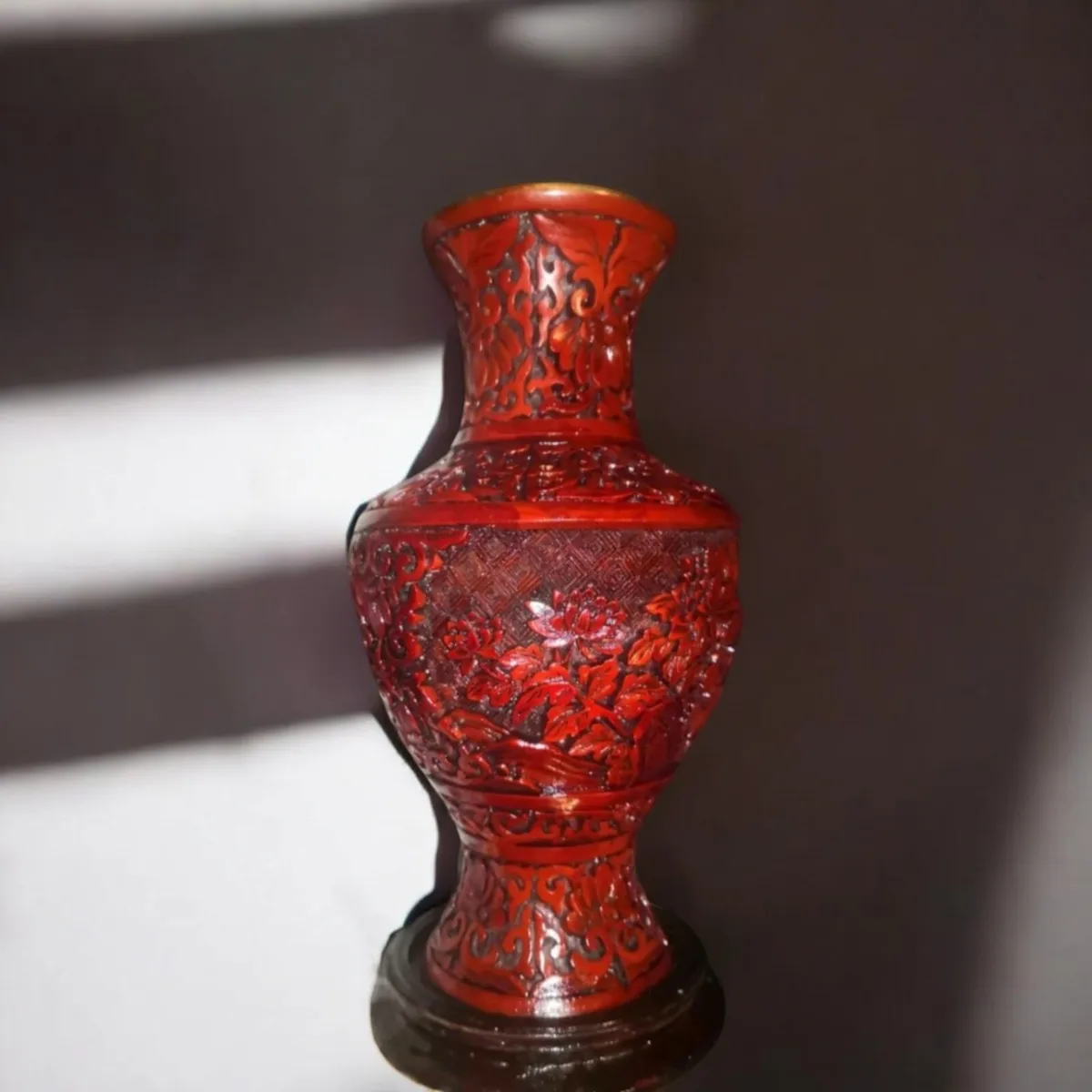 Antique Chinese Cinnabar blue enamel vase - Image 1