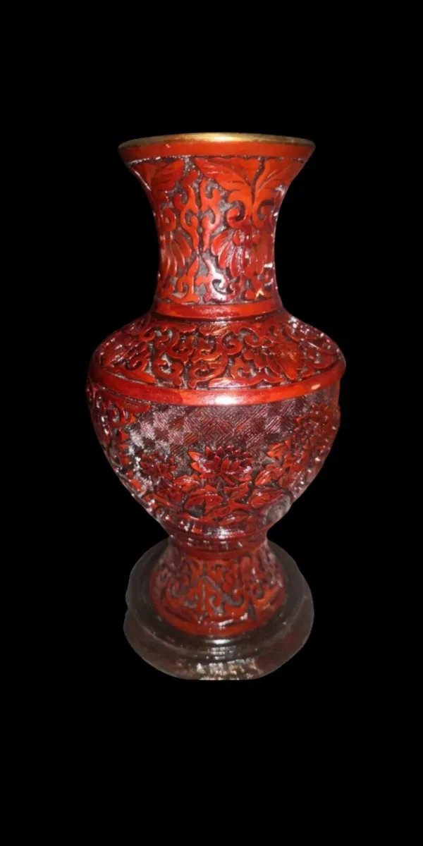 Antique Chinese Cinnabar blue enamel vase - Image 4