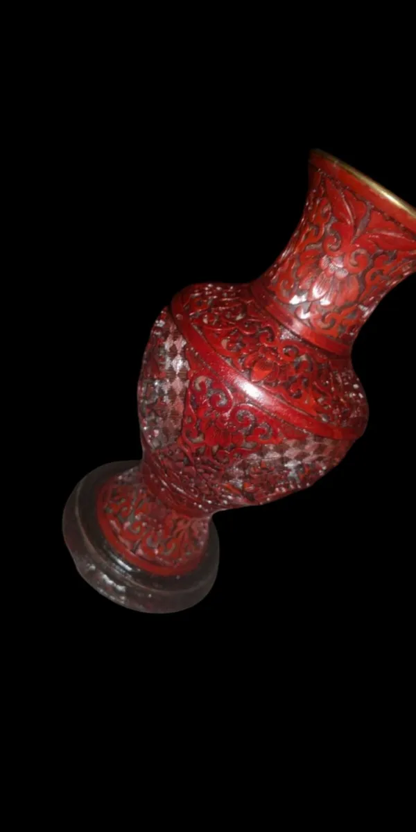 Antique Chinese Cinnabar blue enamel vase - Image 2