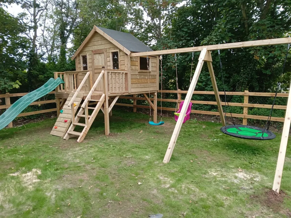 Playhouse, swings, slide, climbing wall - Image 1