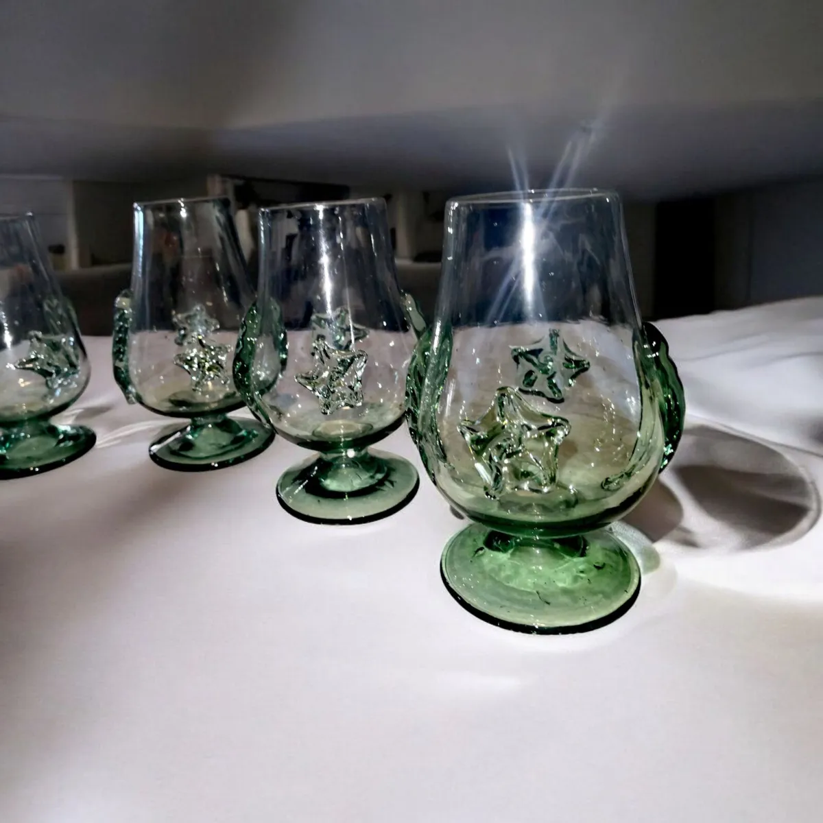 6 Unique handblown green glass set - Image 2