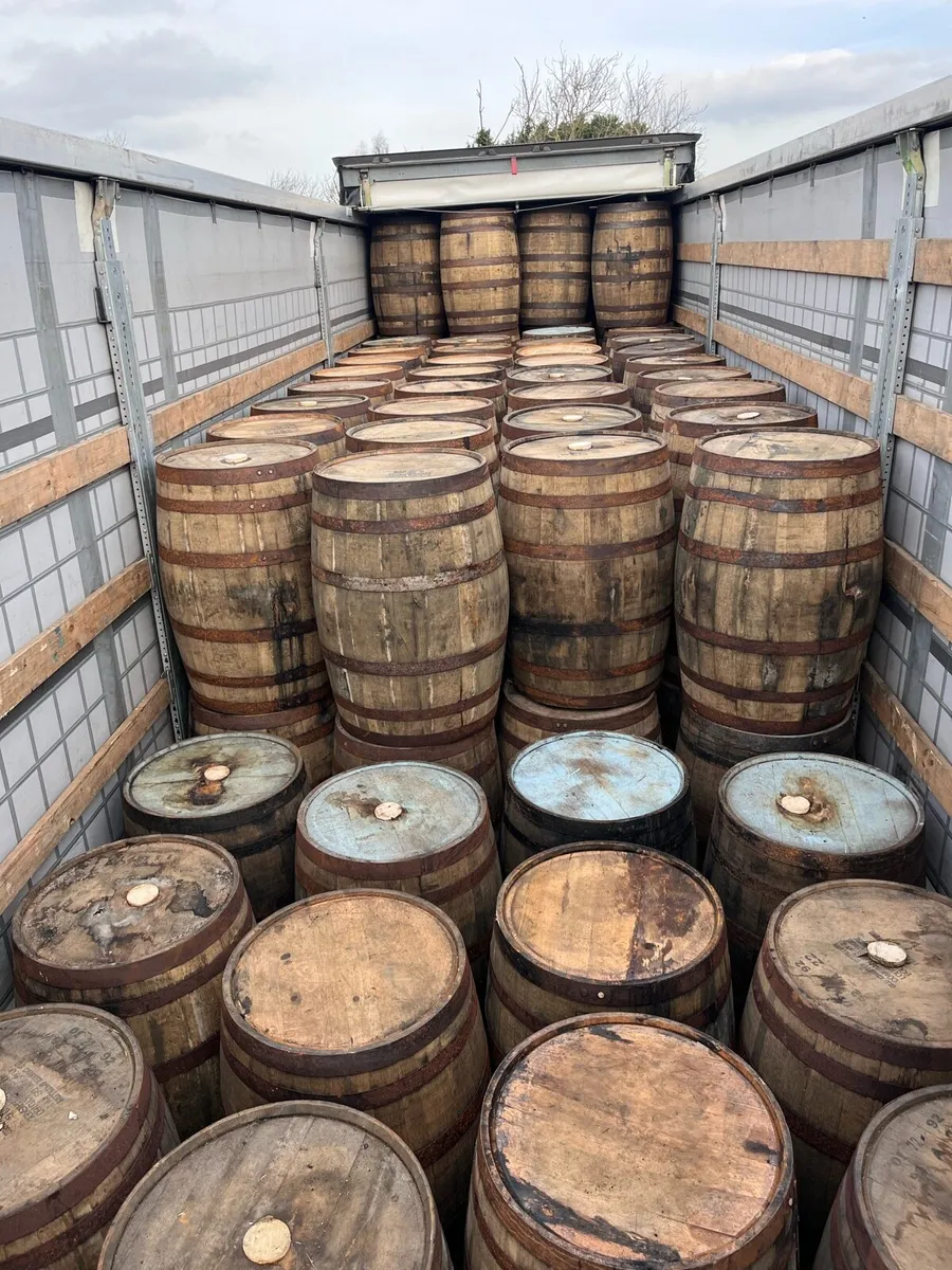 Oak whiskey barrel and planters - Image 2