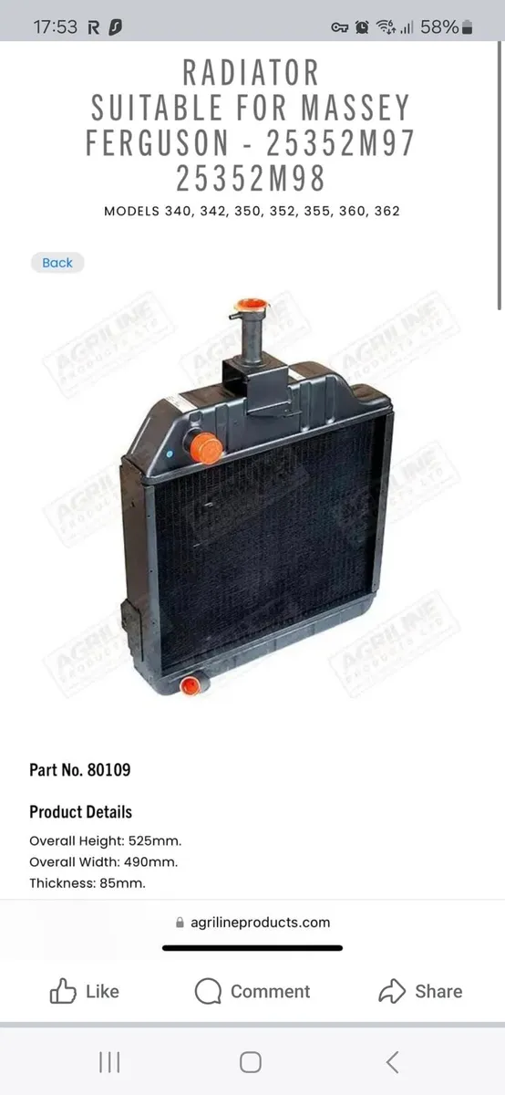 Massey 362 Tractor Radiator - Image 1