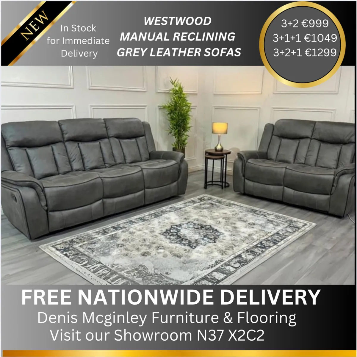 New 3+2 Grey Westwood Recliner Sofas - Image 1