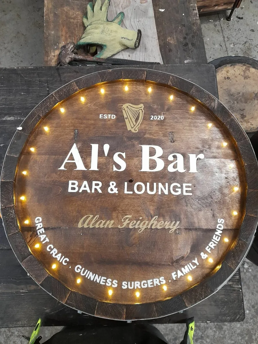 whiskey oak barrels/ branded barrel end/ shelf - Image 1