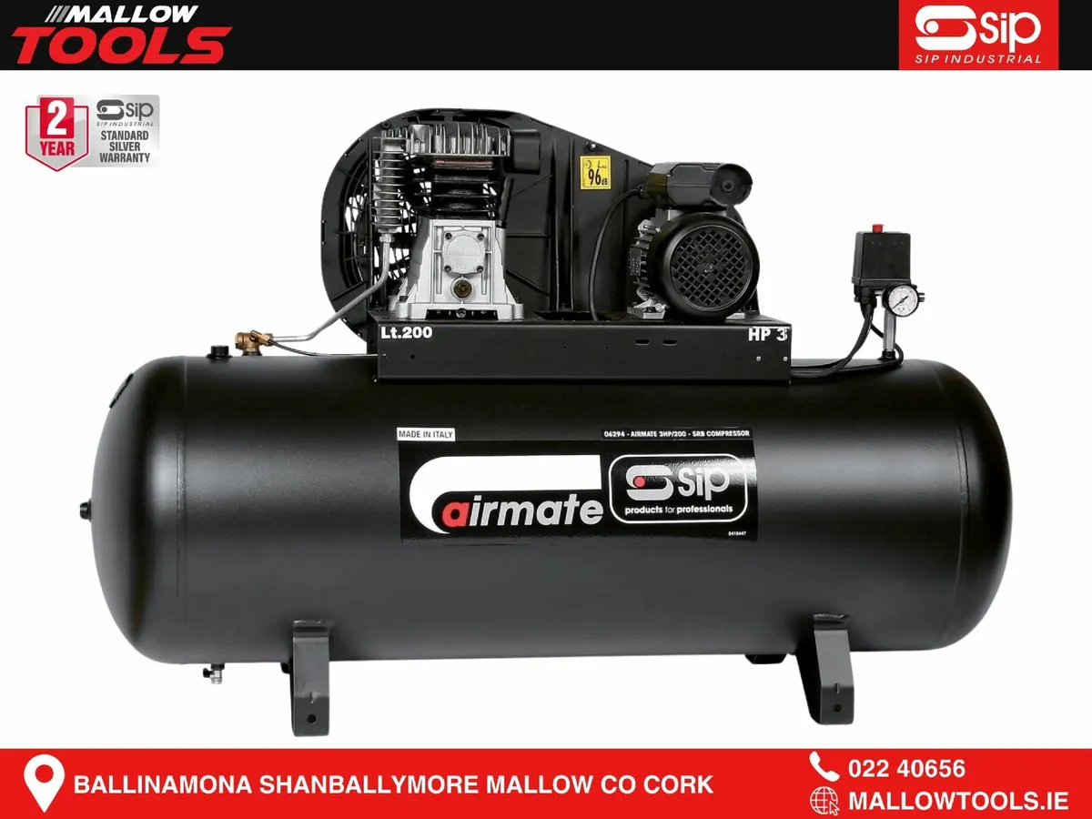 SIP 200Ltr 3HP/200SRB Belt Driven Air Compressor - Image 1