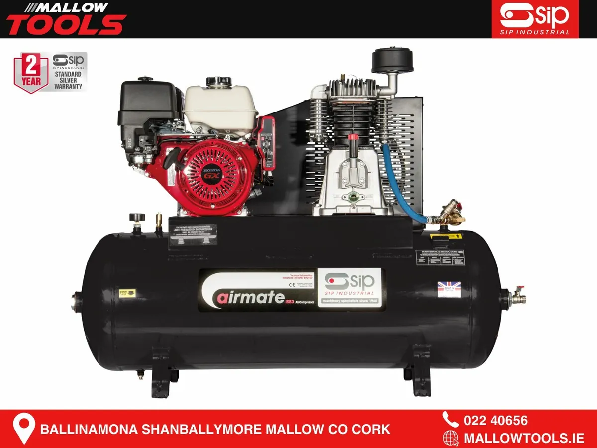 SIP 150Ltr Honda GX160 5.5HP Petrol Air Compressor - Image 1