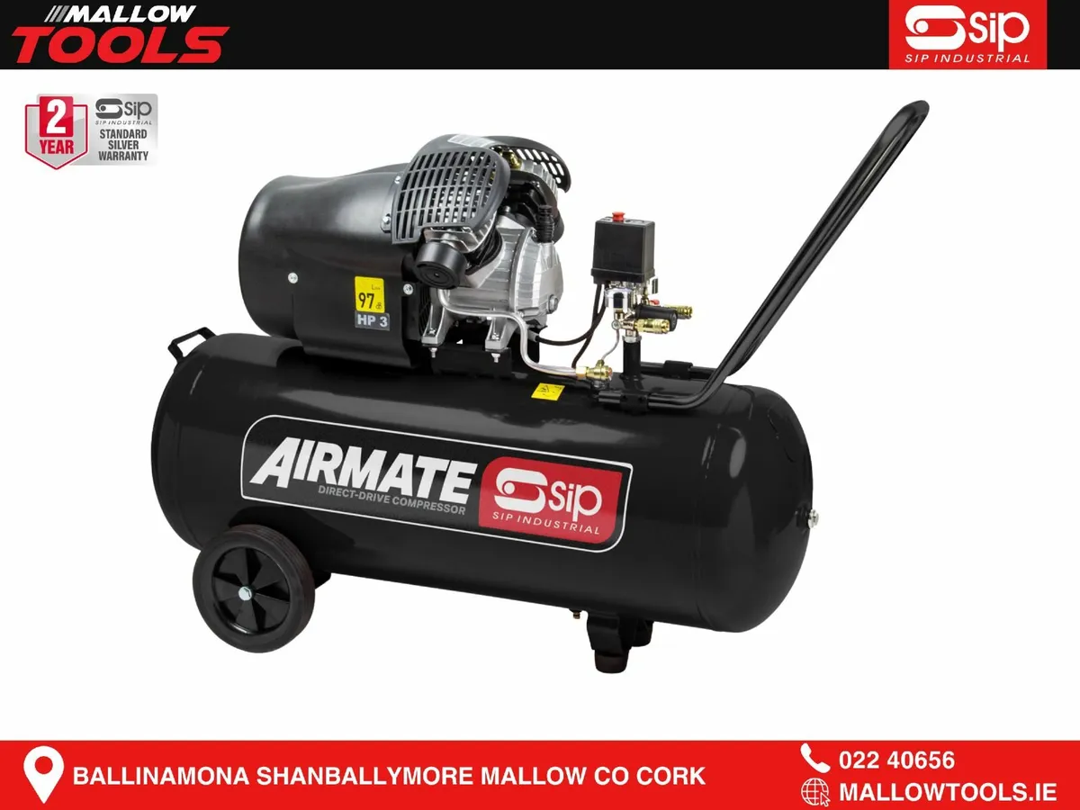 SIP DDVT 3HP 100ltr V-Twin Direct Drive Compressor - Image 1