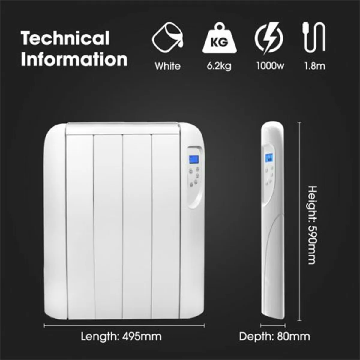 Futura 1000w Eco Slimline Low Energy Electric Rad - Image 3