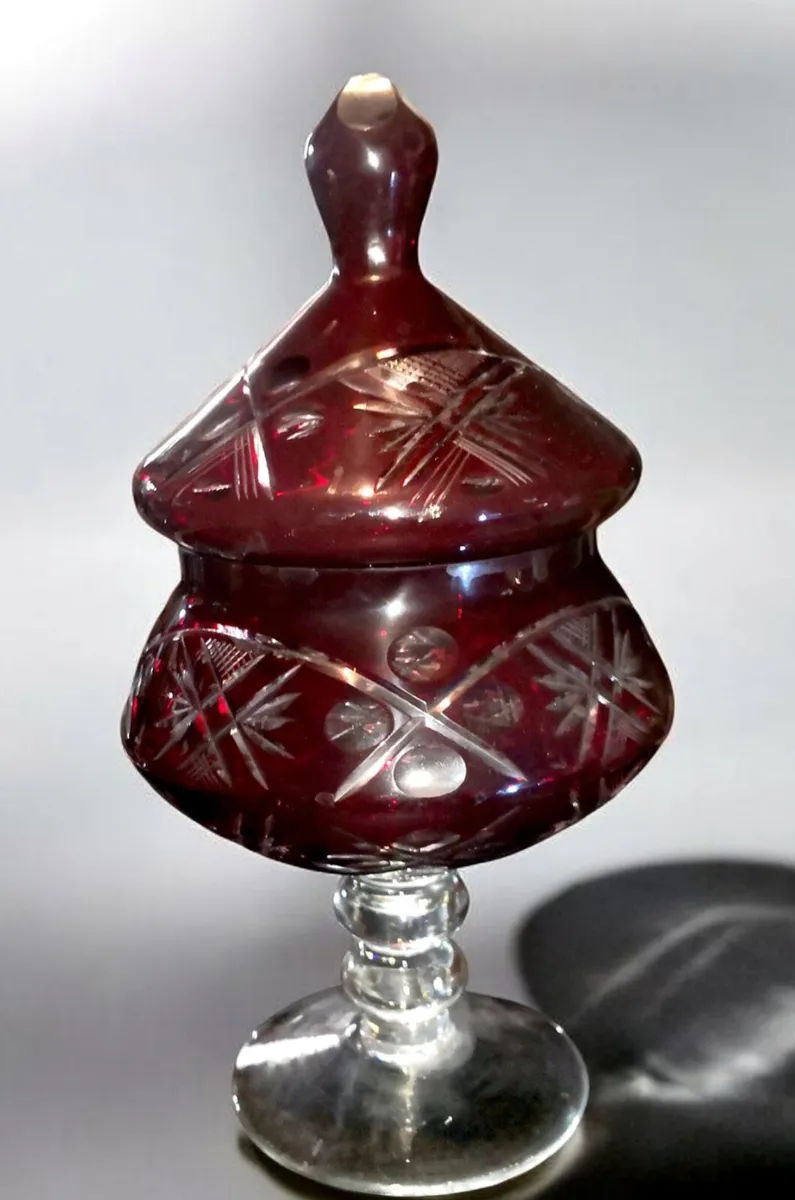 Ruby handcut crystal pedestal bowl - Image 1