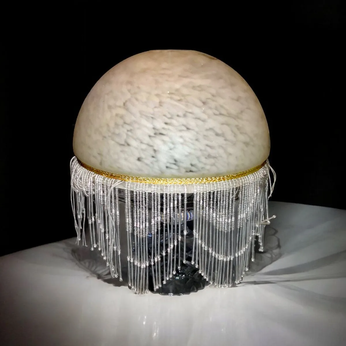 Art deco mottled glass lampshade with beads