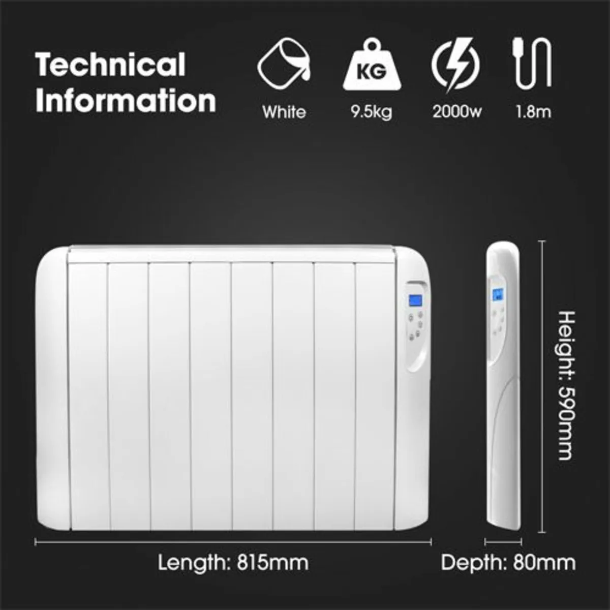 Futura 2000w Eco Slimline Low Energy Electric Rad - Image 3