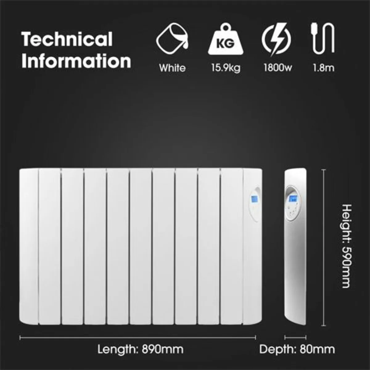 Futura 1800w Aluminium Oil Filled Electric Rad - Image 3