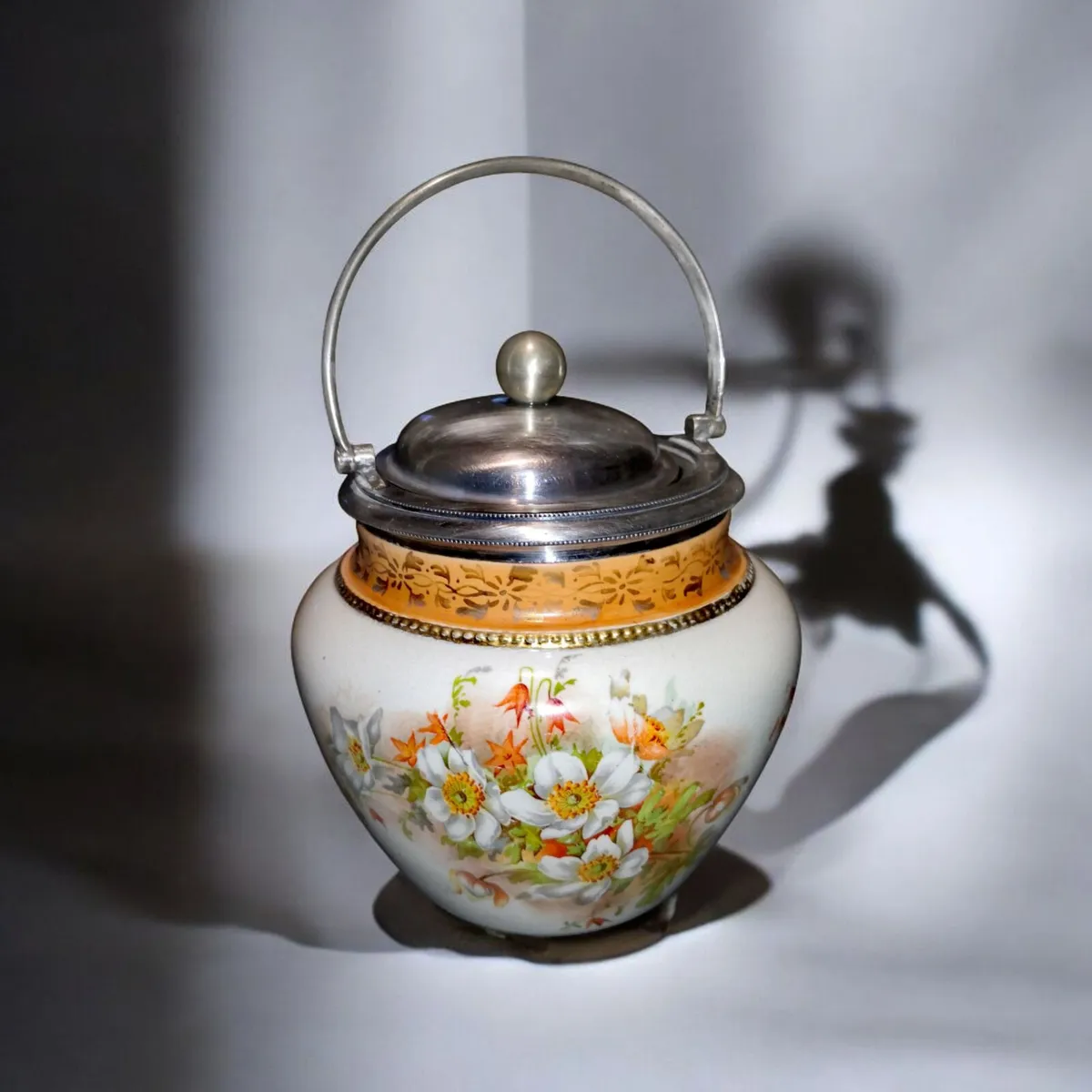 19th century silver plated and porcelain tea caddy - Image 1
