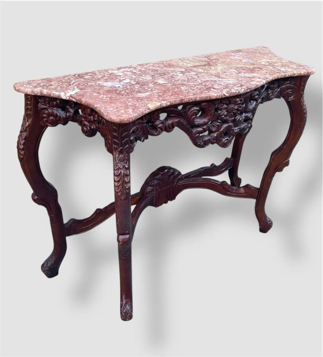Pair mahogany marble top console tables - Image 3