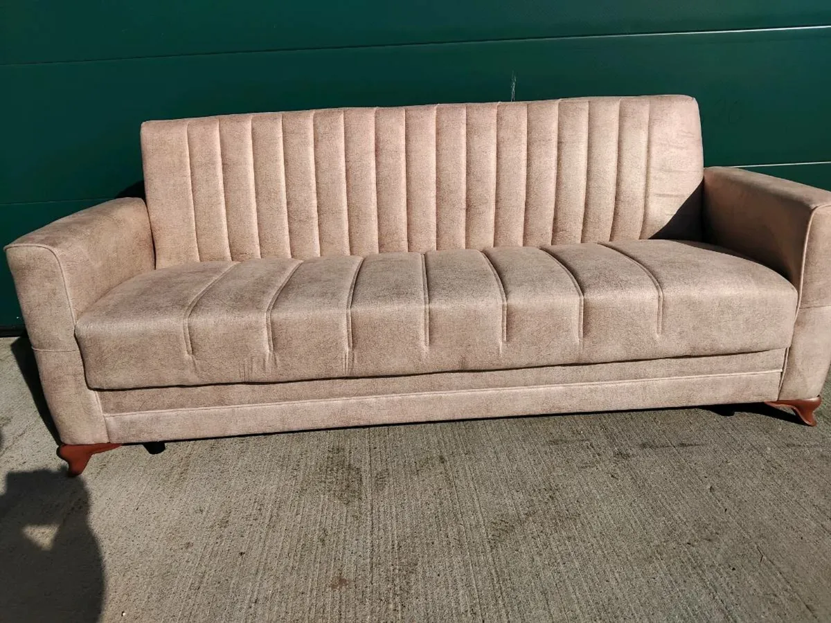 Beige 3 seater click clack sofa bed 7 ft