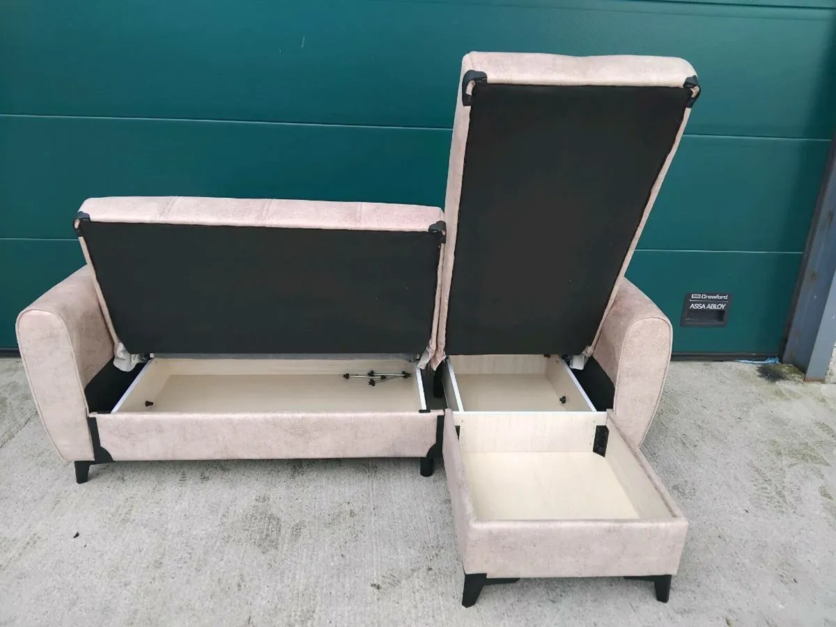 Beige corner sofa bed with storage - Image 2