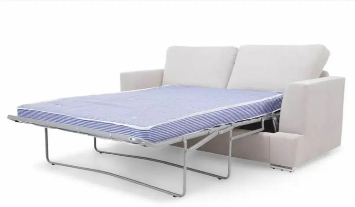 Two distressed leather sofas and a fabric sofa bed - Image 1