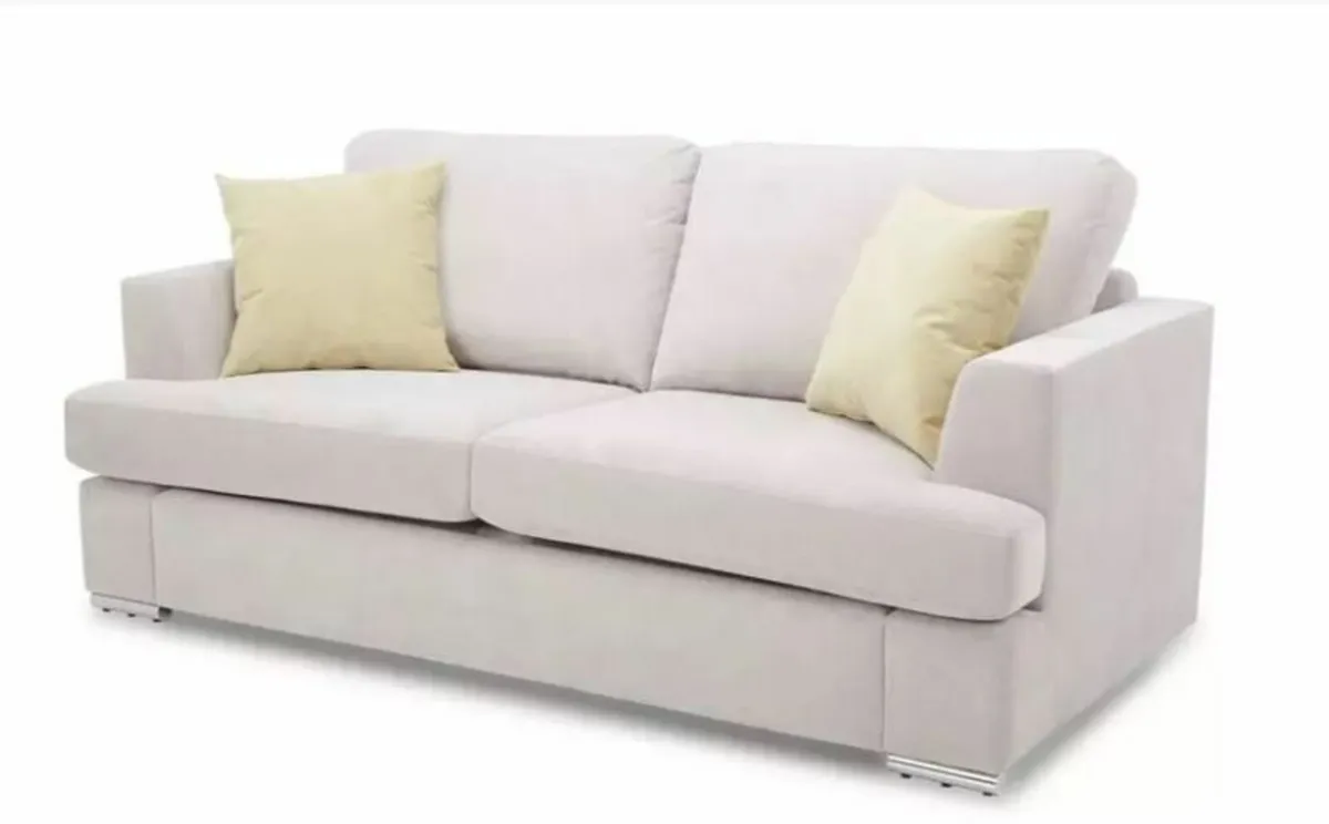 Two distressed leather sofas and a fabric sofa bed - Image 2