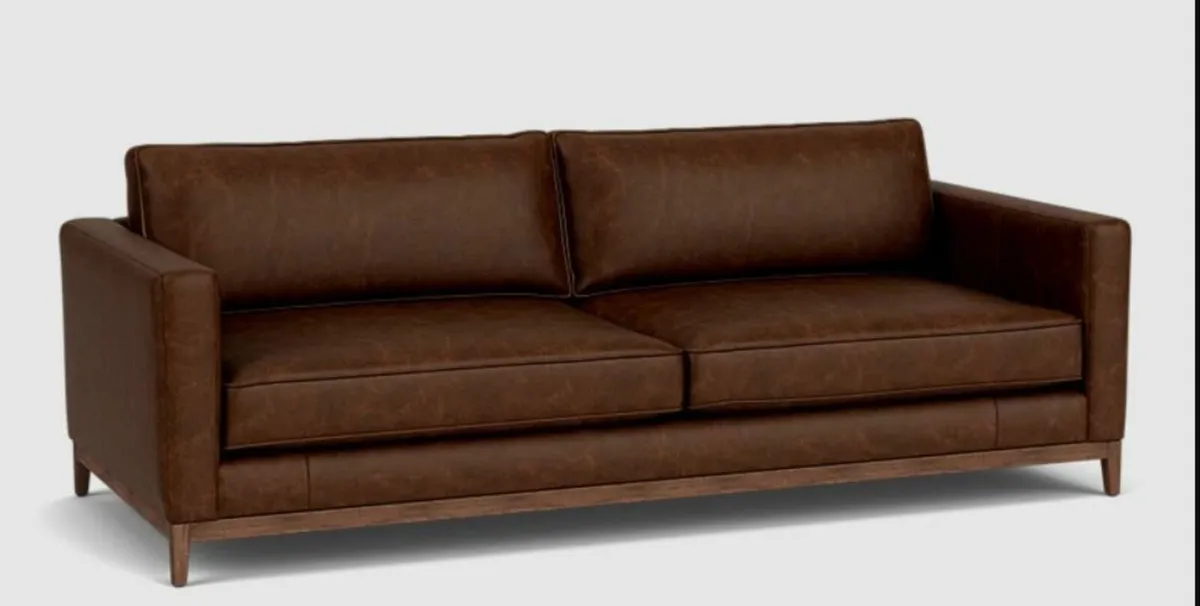 Two distressed leather sofas and a fabric sofa bed - Image 4