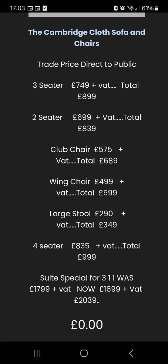Suite for sale cloth chesterfield - Image 3