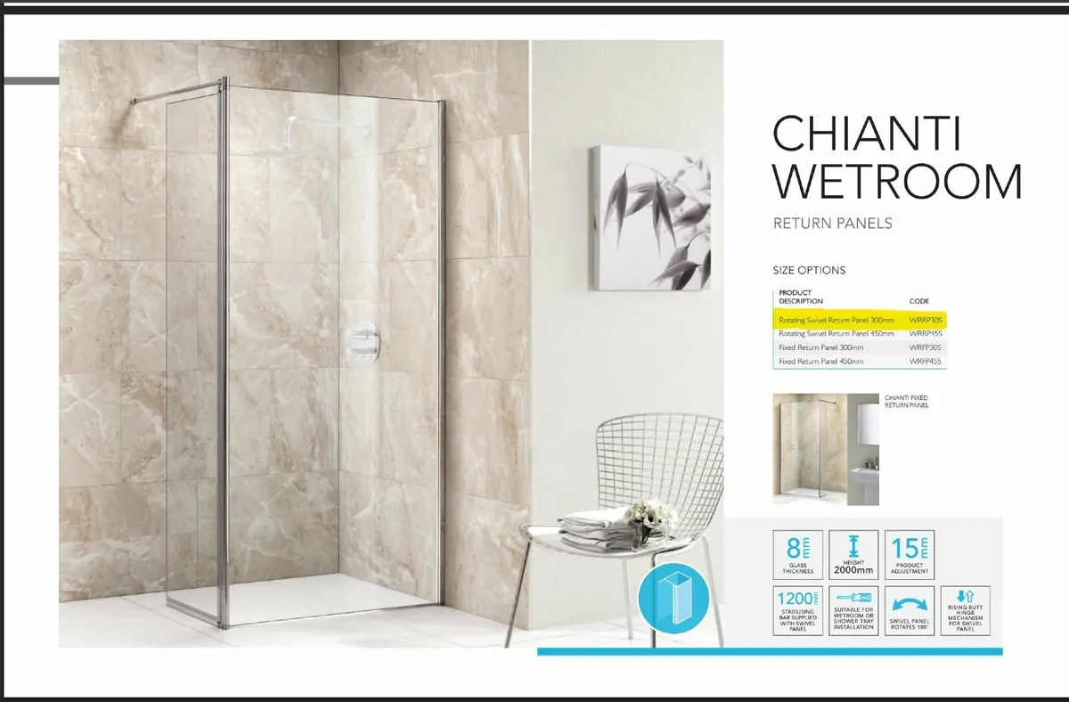 Wet room 700mm Shower Panel & 300mm Swing - Image 2