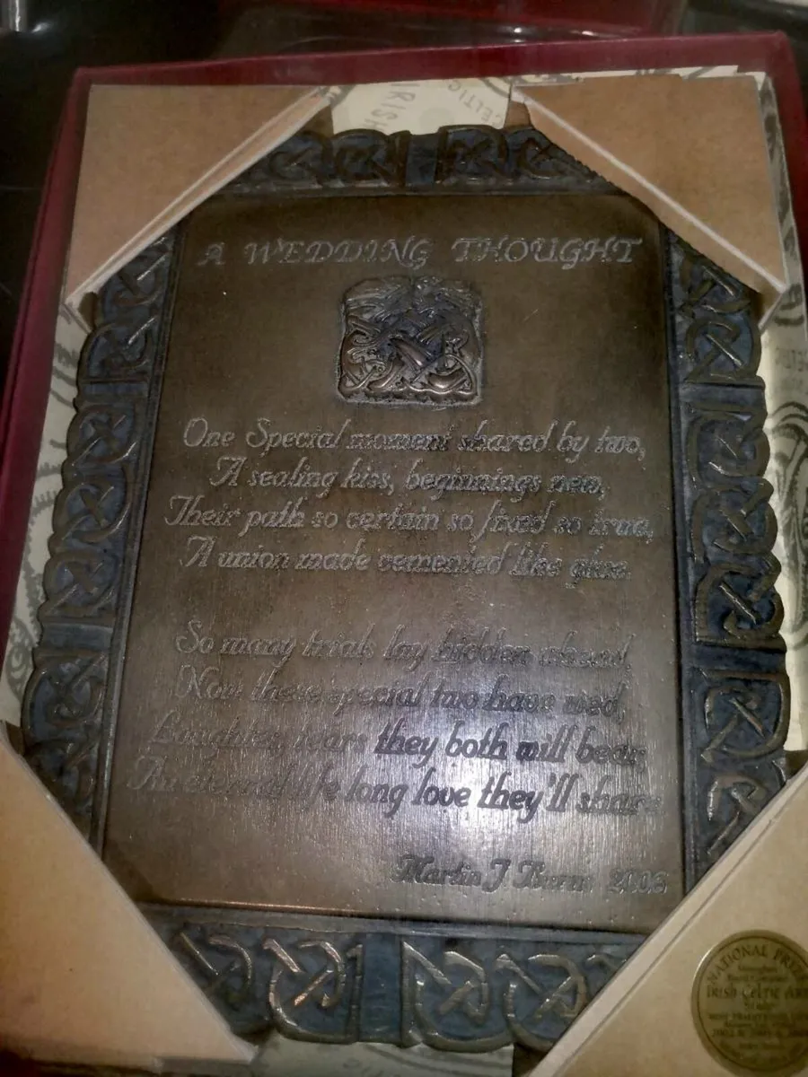 Heavy large Bronze Wedding Thoughts new in box - Image 1