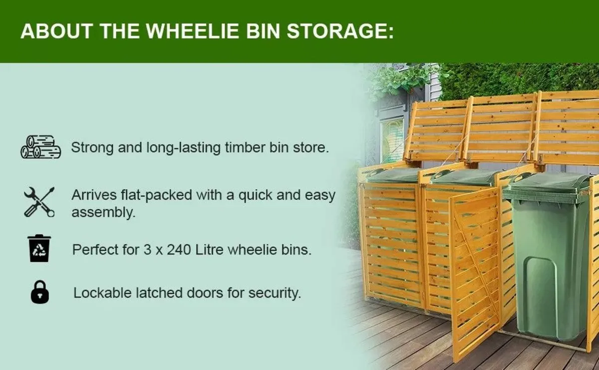 Wheelie Bin Storage – 3 Bays -Grey - Free Delivery - Image 3
