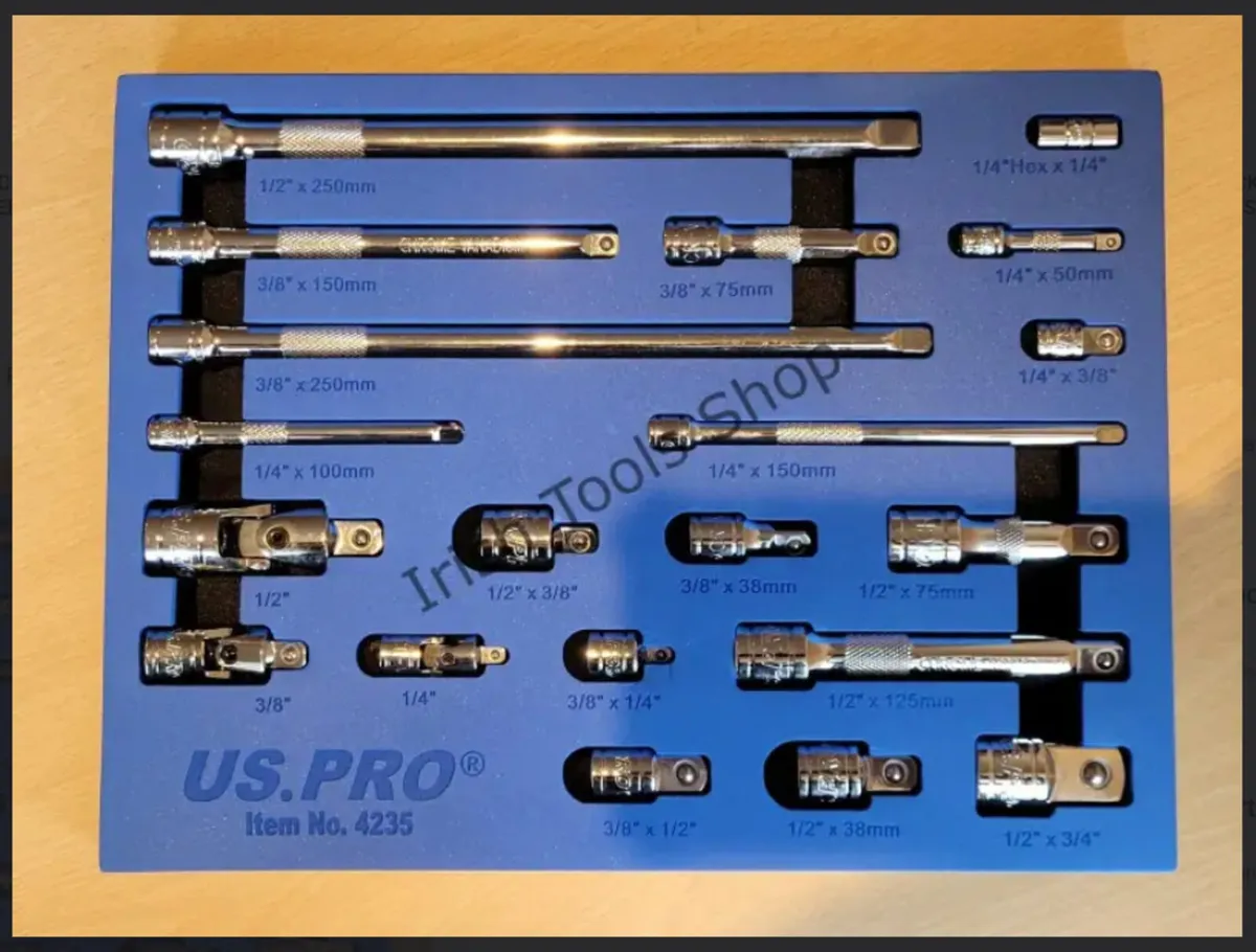 US PRO 20 Piece 1/4″ 3/8″ 1/2″ Drive Extension Bar - Image 1