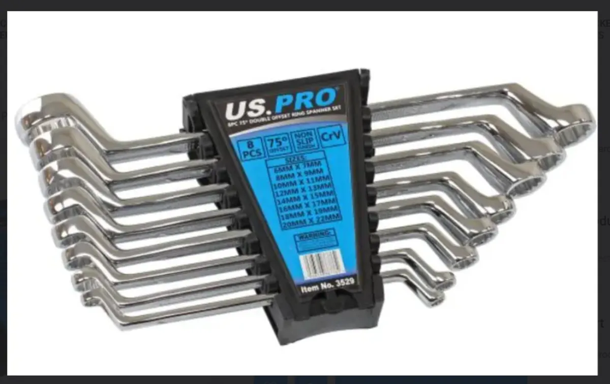 US PRO 8 Piece Double Offset Ring Spanner Set 6 – - Image 1