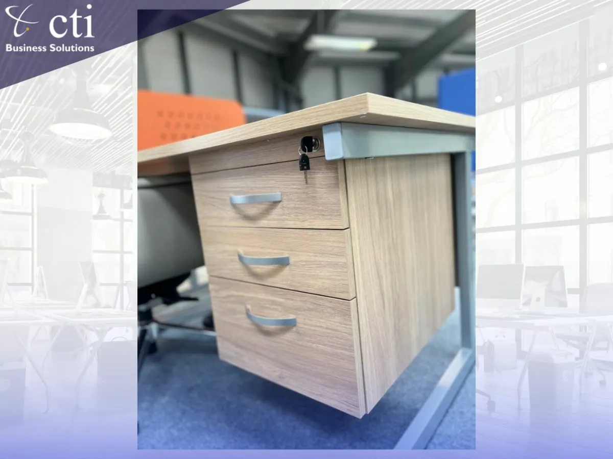 NEW Urban Oak Office Desks With Fixed Drawers - Image 4