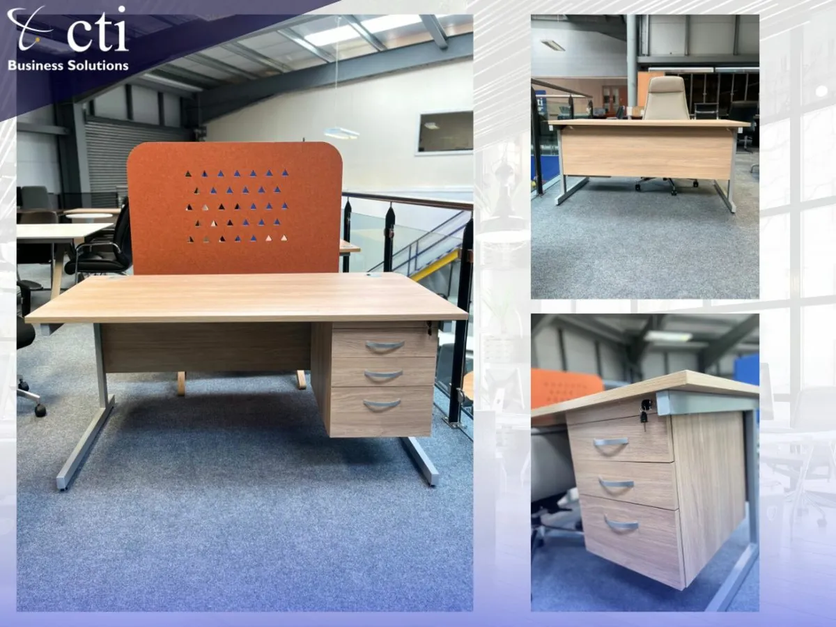 NEW Urban Oak Office Desks With Fixed Drawers - Image 1