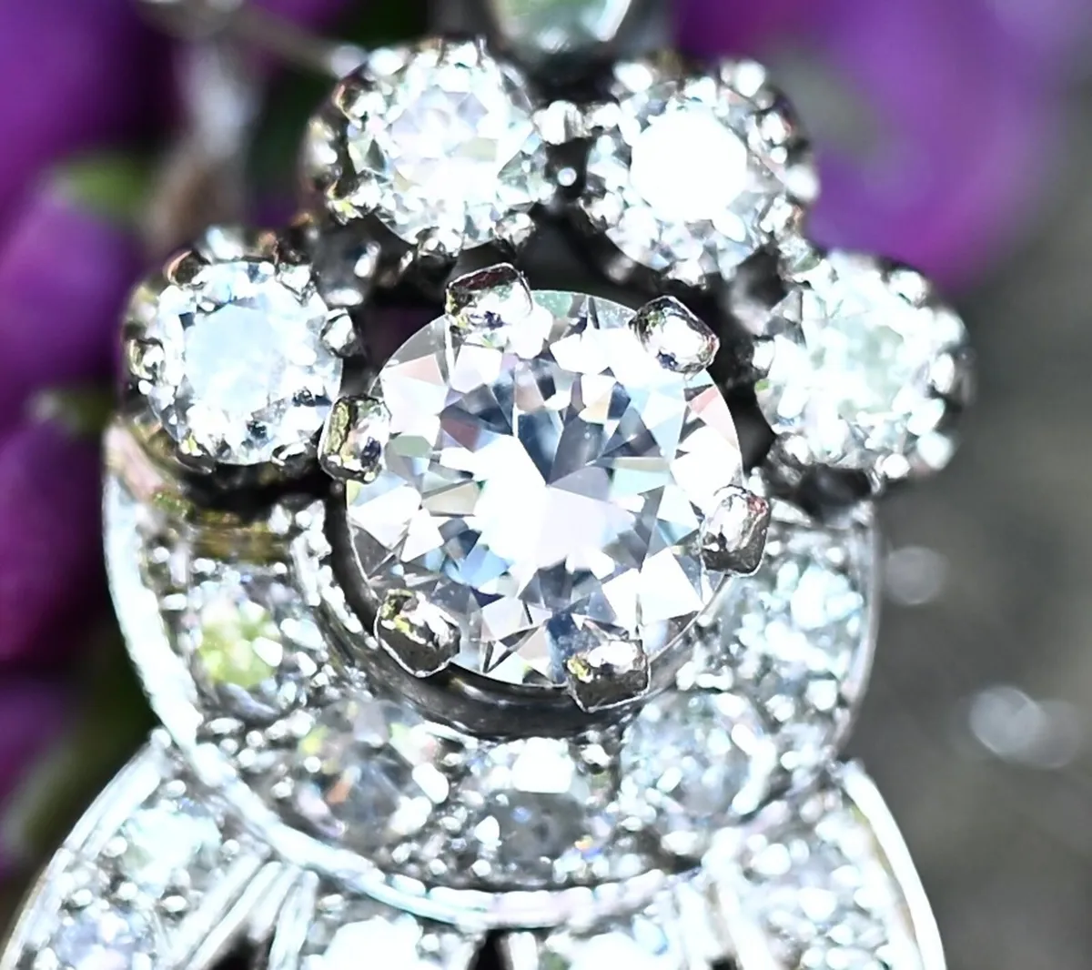 Antique Art Deco Diamond Cluster Pendant Necklace - Image 3