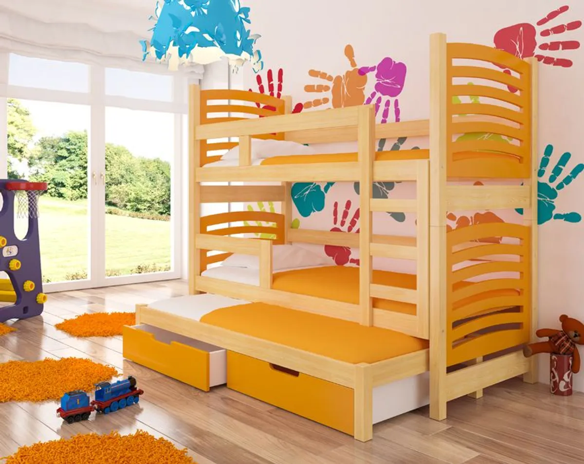 Triple trundle bunk bed OLI  Real pine wood made Free mattresses and Delivery - Image 4