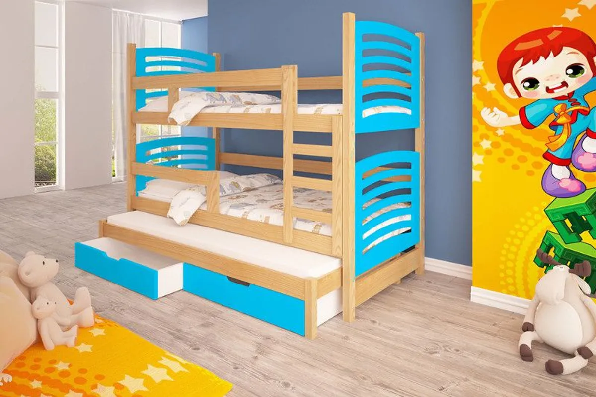 Triple trundle bunk bed OLI  Real pine wood made Free mattresses and Delivery - Image 1