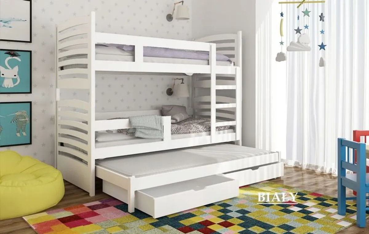 Triple trundle bunk bed OLI  Real pine wood made Free mattresses and Delivery - Image 2