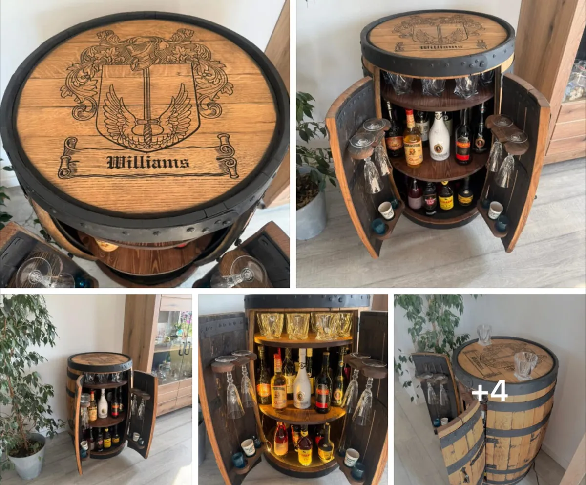 Whiskey barrel real oak Bar liquor Cabinet table - Image 3