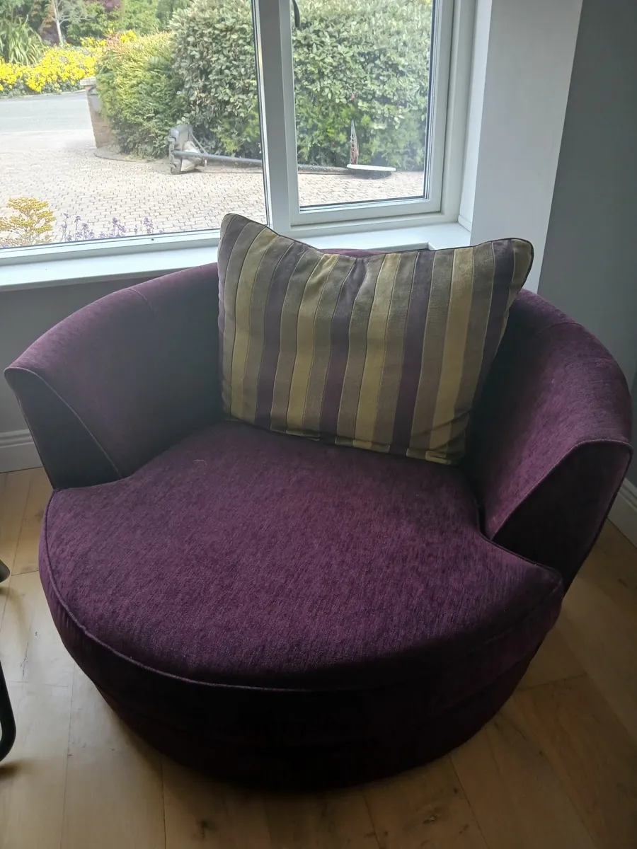 2 seater Sofa, large swivel chair and poof - Image 2