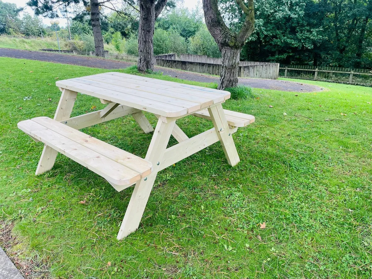 Wooden garden patio picnic table - Image 3
