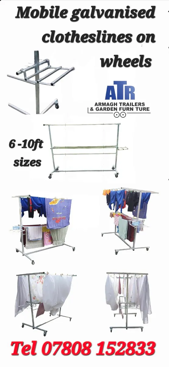 Galvanised clotheslines on wheels mobile unit - Image 2