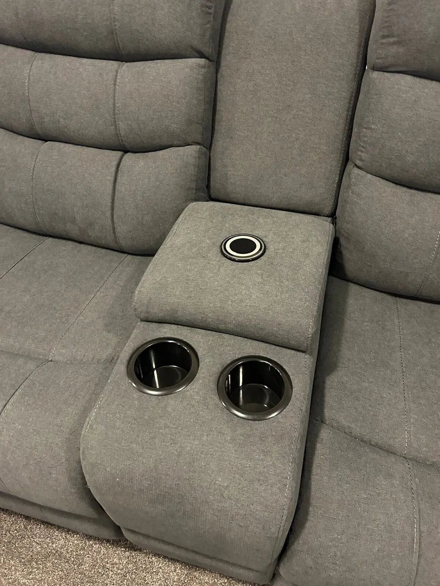 New 3+2 Grey Fabric Power Recliner Sofas - Image 3